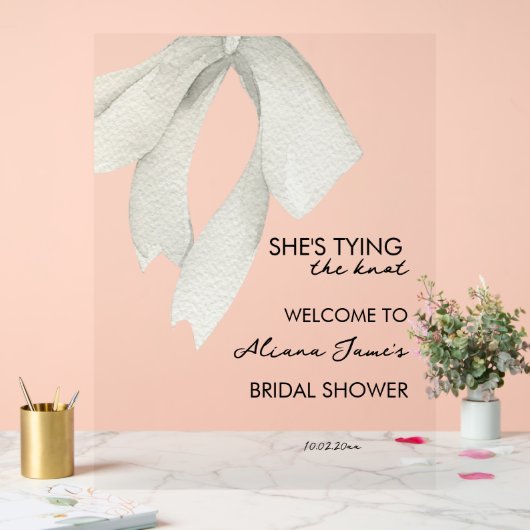 黒エレガント白ボウブライダルシャワー アクリルサイン (ウェディング)