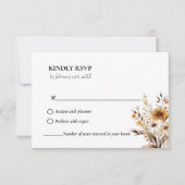 黒エレガント白ボタニカル野花結婚の 出欠カード (正面)