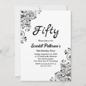 黒エレガント白ボホフローラ50誕生日 招待状 (正面)