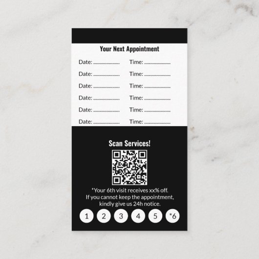 黒エレガント白ポートレート形式のロイヤリティと 予約カード (裏面)