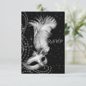 黒エレガント白マスカレードパーティーRSVP 出欠カード (スタンド正面)