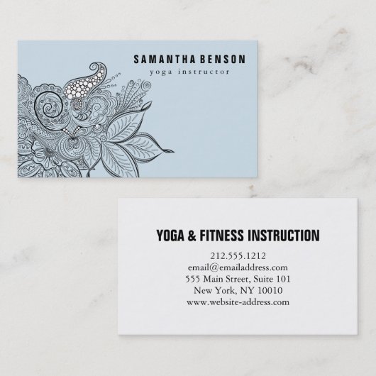 黒エレガント白マンダラアートロゴヨガ 名刺 (正面/裏面)
