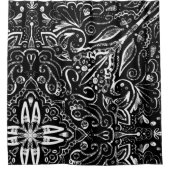 黒エレガント白マンダラデザイン投げピロ シャワーカーテン (正面)