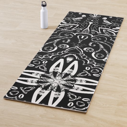 黒エレガント白マンダラデザイン投げピロ ヨガマット (インサイチュ)