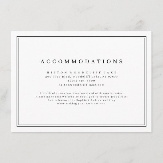 黒エレガント白ミニマル宿泊施設 エンクロージャーカード (正面)