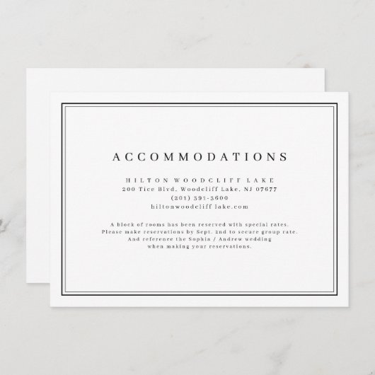 黒エレガント白ミニマル宿泊施設 エンクロージャーカード (正面/裏面)