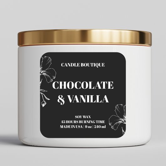 黒エレガント白モダンフローラろうそくラベル スクエアシール