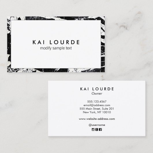黒エレガント白モダン大理石プロフェッショナル 名刺 (正面/裏面)
