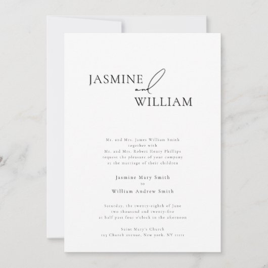 黒エレガント白モダン結婚式招待状 招待状 (正面)