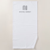 黒エレガント白モノグラムの ビーチタオル (正面)