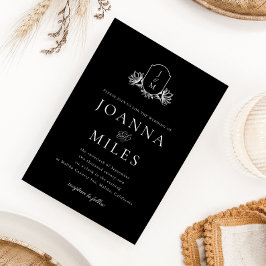 黒エレガント白モノグラム結婚ズ 招待状