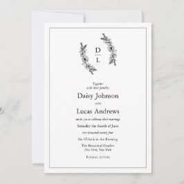 黒エレガント白モノグラム結婚式招待状 招待状