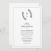 黒エレガント白モノグラム結婚式招待状 招待状 (正面/裏面)