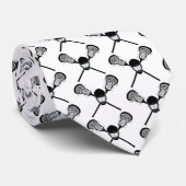 黒エレガント白ラクロススティック模様 ネクタイ (ロール)