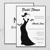 黒エレガント白レディフランスのブライダルシャワー 招待状 (正面/裏面)