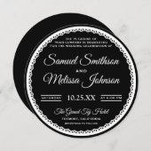 黒エレガント白レース結婚式招待状 招待状 (正面/裏面)