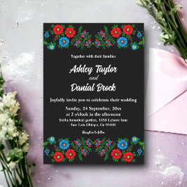 黒エレガント白ロマンチックなフローラ結婚ズ 招待状