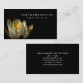 黒エレガント白ロータスフラワーロゴヨガブシン 名刺 (正面/裏面)