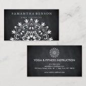 黒エレガント白ロータスフラワーロゴヨガ 名刺 (正面/裏面)
