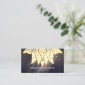 黒エレガント白ロータスフラワーロゴヨガ 名刺 (スタンド正面)