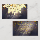 黒エレガント白ロータスフラワーロゴヨガ 名刺 (正面/裏面)