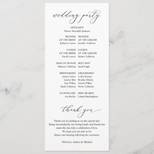 黒エレガント白ヴィンテージクラシックの結婚Prog プログラム (裏面)