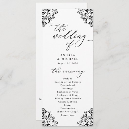 黒エレガント白ヴィンテージクラシックの結婚Prog プログラム (正面/裏面)