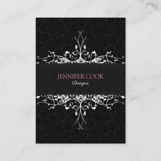 黒エレガント白ヴィンテージフローラマスク2 名刺 (正面)