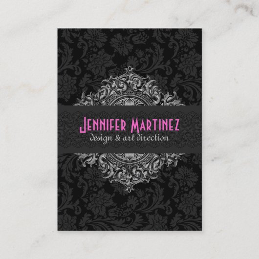 黒エレガント白ヴィンテージフローラマスク3 名刺 (正面)