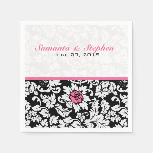 黒エレガント白ヴィンテージフローラマスク スタンダードカクテルナプキン (正面)