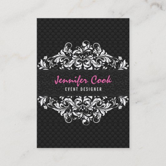 黒エレガント白ヴィンテージフローラレース2a 名刺 (正面)