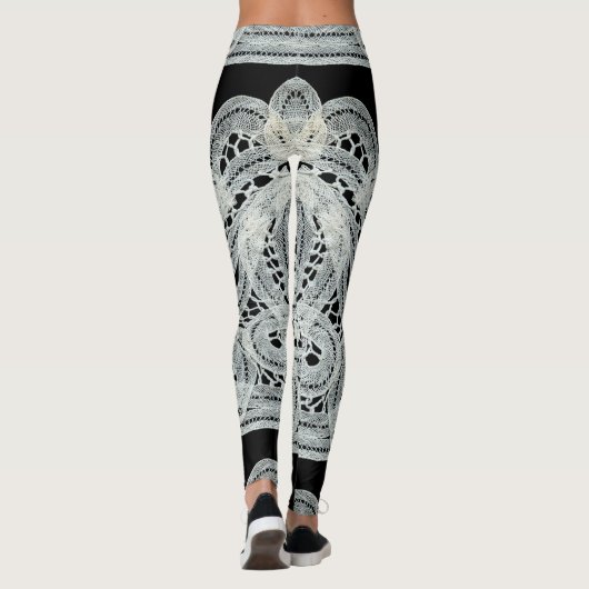 黒エレガント白ヴィンテージフローラレース レギンス (裏面)
