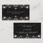 黒エレガント白ヴィンテージフローラレース 名刺 (正面/裏面)