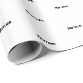 黒エレガント白名前をカスタムする文字 ラッピングペーパー