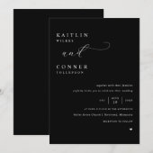 黒エレガント白文字結婚 招待状 (正面/裏面)