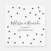 黒エレガント白水玉模様結婚ズ スタンダードランチョンナプキン (正面)