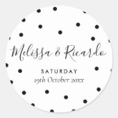 黒エレガント白水玉模様結婚ズ ラウンドシール (正面)