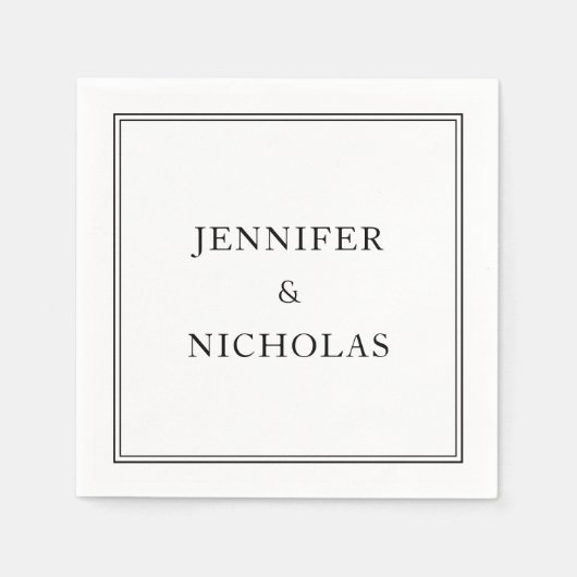 黒エレガント白結婚の スタンダードカクテルナプキン (正面)