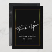 黒エレガント白結婚サンキューカード サンキューカード (正面/裏面)