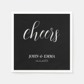 黒エレガント白結婚テーマ スタンダードカクテルナプキン (正面)