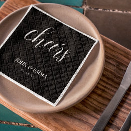 黒エレガント白結婚テーマ スタンダードカクテルナプキン