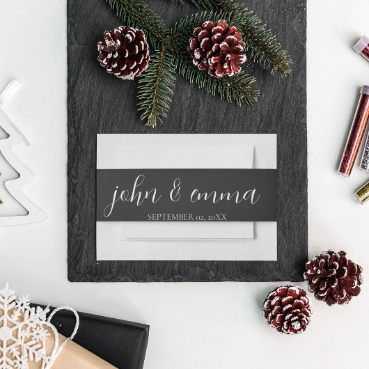 黒エレガント白結婚テーマ 招待状ベリーバンド