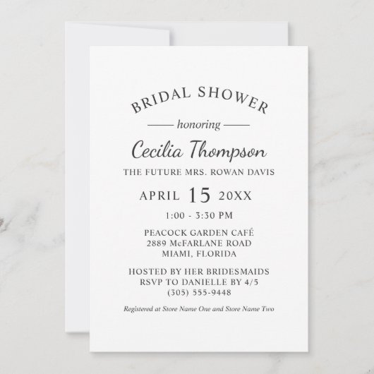 黒エレガント白結婚ブライダルシャワー 招待状 (正面)