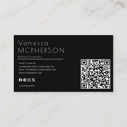 黒エレガント白結婚写真 名刺 (裏面)