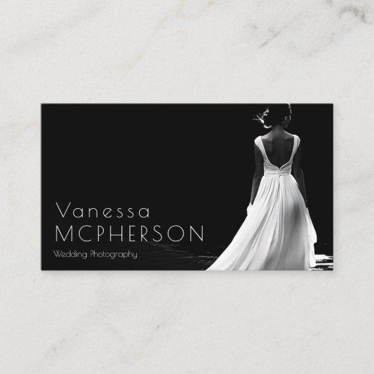 黒エレガント白結婚写真 名刺 (正面)
