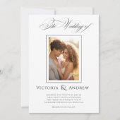 黒エレガント白結婚式招待状&写真 招待状 (正面)