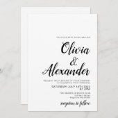 黒エレガント白結婚式招待状 招待状 (正面/裏面)