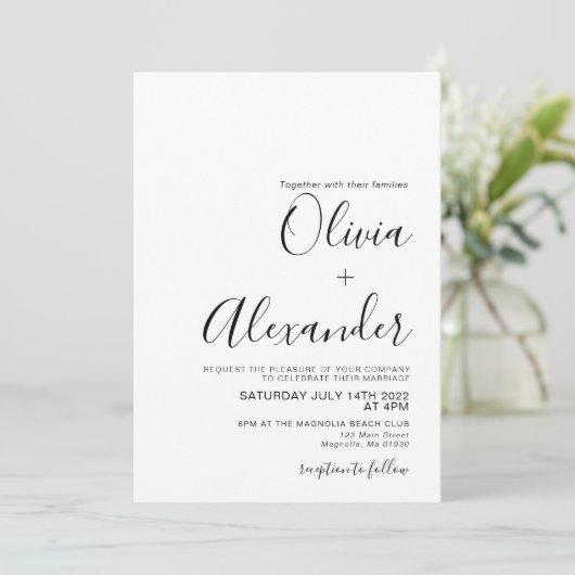 黒エレガント白結婚式招待状 招待状 (スタンド正面)