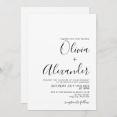 黒エレガント白結婚式招待状 招待状 (正面/裏面)