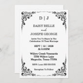 黒エレガント白結婚式招待状 招待状 (正面/裏面)